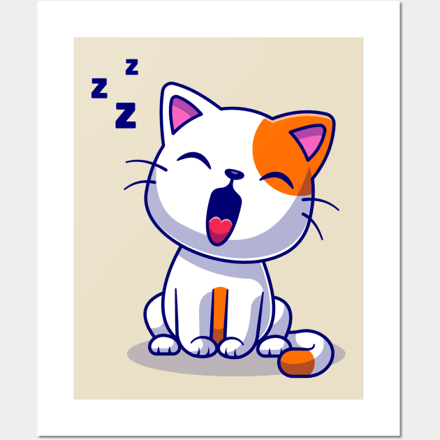 Cute Cat Yawning Sleepy Cartoon Wall Art by Catalyst Labs